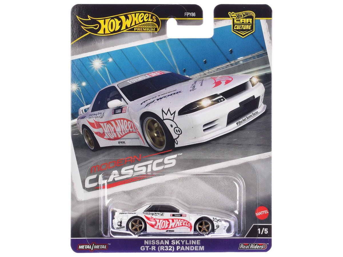 Nissan Skyline GT - R (R32) "Pandem" White with "Hot Wheels" Logo "Modern Classics" Series Diecast Model Car by Hot Wheels - hausofthreads