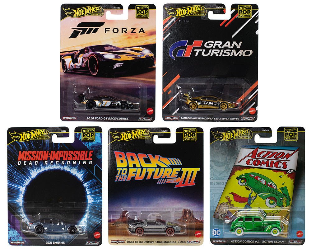"Pop Culture 2025" 5 piece Set L "Premium Series" Diecast Model Cars by Hot Wheels - hausofthreads