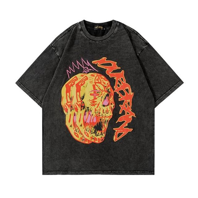 Retro Skull Graphic Cotton T-Shirt for Men - HTO