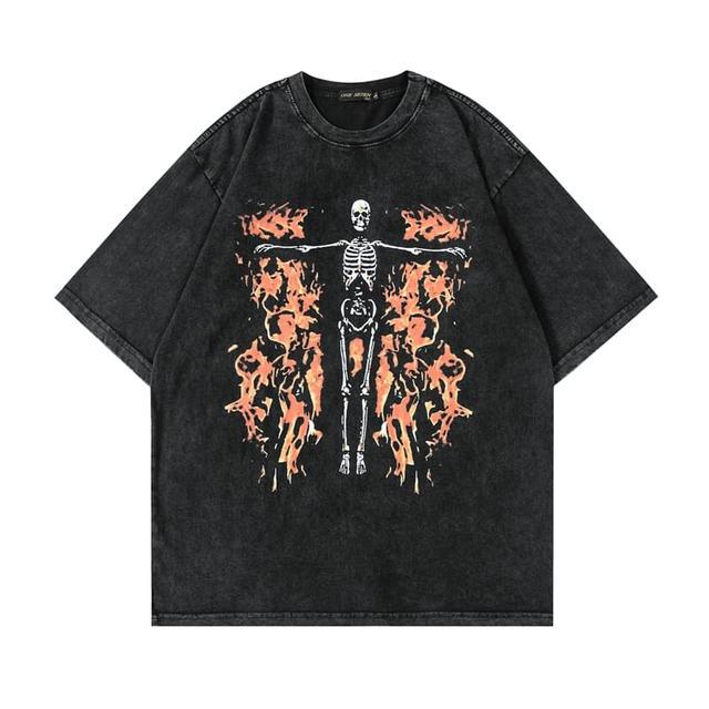 Retro Skull Graphic Cotton T-Shirt for Men - HTO