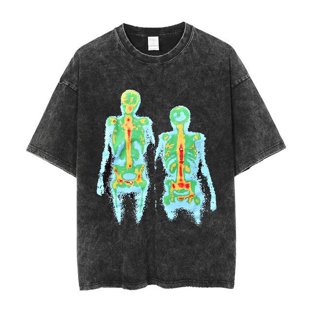 Retro Skull Graphic Cotton T-Shirt for Men - HTO