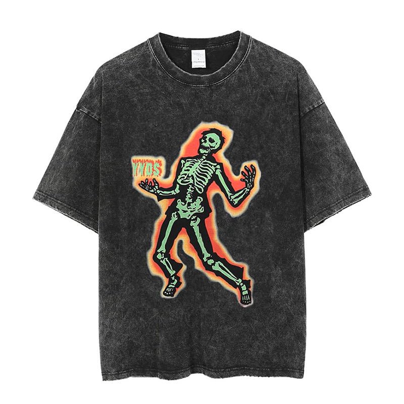 Retro Skull Graphic Cotton T-Shirt for Men - HTO