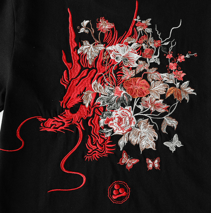 Summer Youth Embroidered Dragon T-Shirt for Men - HTO
