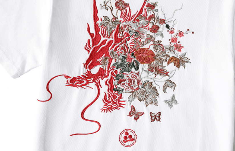 Summer Youth Embroidered Dragon T-Shirt for Men - HTO