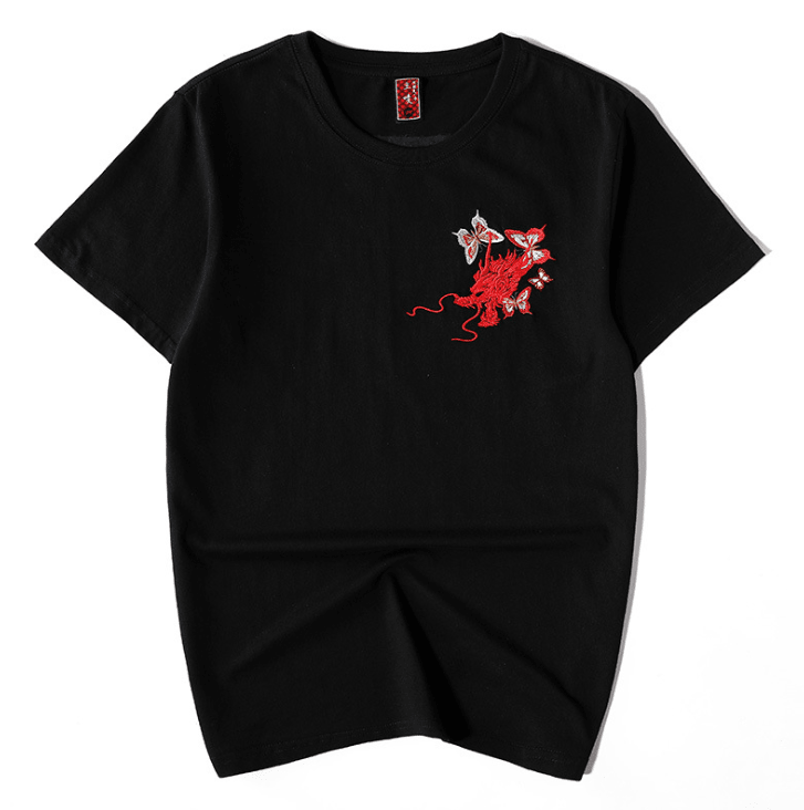 Summer Youth Embroidered Dragon T-Shirt for Men - HTO