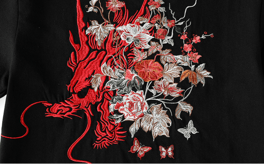 Summer Youth Embroidered Dragon T-Shirt for Men - HTO