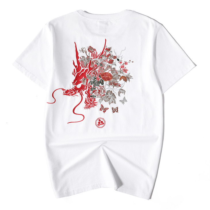Summer Youth Embroidered Dragon T-Shirt for Men - HTO