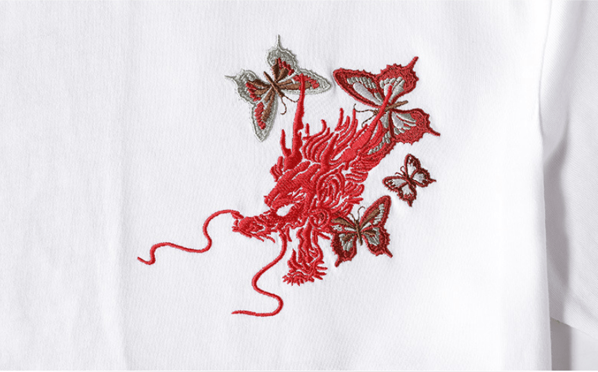 Summer Youth Embroidered Dragon T-Shirt for Men - HTO