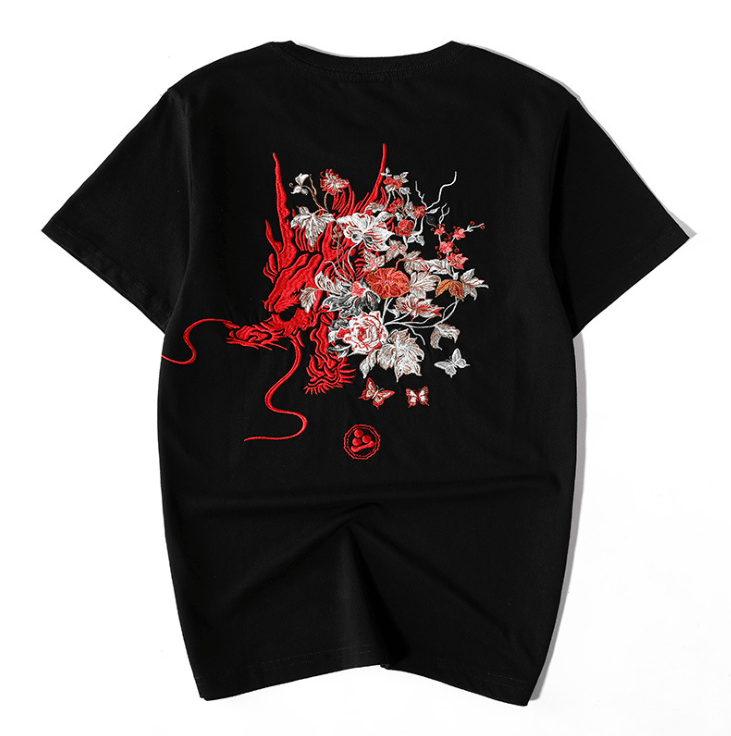 Summer Youth Embroidered Dragon T-Shirt for Men - HTO