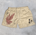 Y2K Christian Angel Cross Print Gym Shorts - HTO