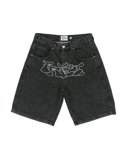 Y2K Hip Hop Denim Shorts for Men - HTO